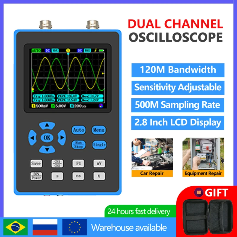 DSO2512G 120M Szerokość pasma 500MSa/s 2 w 1 Dwukanałowy oscyloskop 10mV Minimalna czułość pionowa Analiza widma FFT
