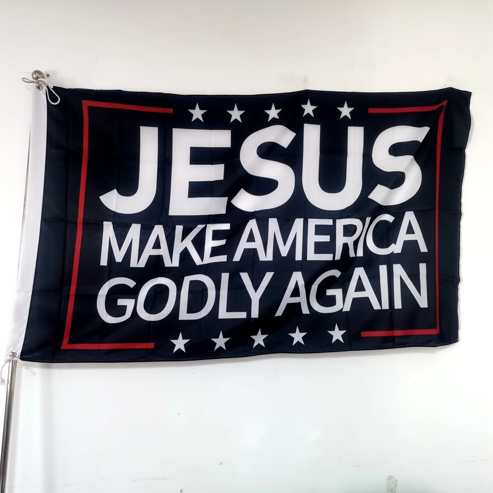 Jesus Inspired Design Patriotic Flag Polyester Outdoor Indoor Home Decor Banner Durable 90x150cm Novelty Gift