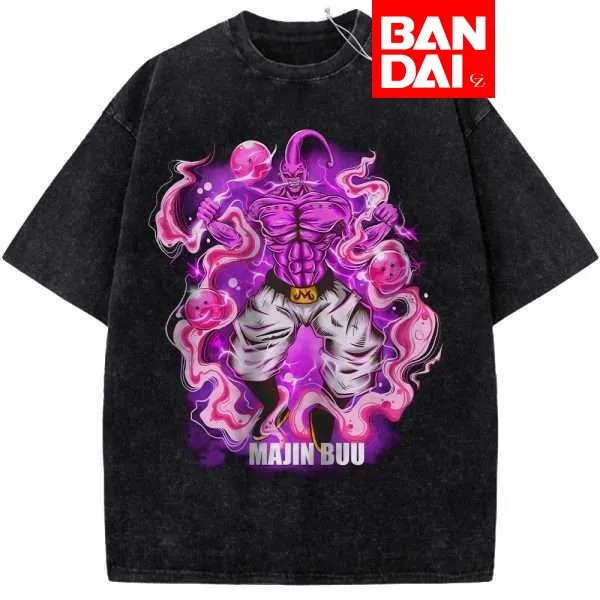 

Футболка оверсайз Dragon Ball Z Majin Buu Evil Buu с эффектом кислотной стирки, черная, летняя, 2026, аниме, стритвир, с графическим принтом