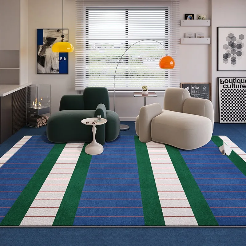Living Room Carpet Stain-resistant Wear-resistant Floor Mat Bedroom carpets Vintage Blue Striped Rug Large Size Home Decor Rugs