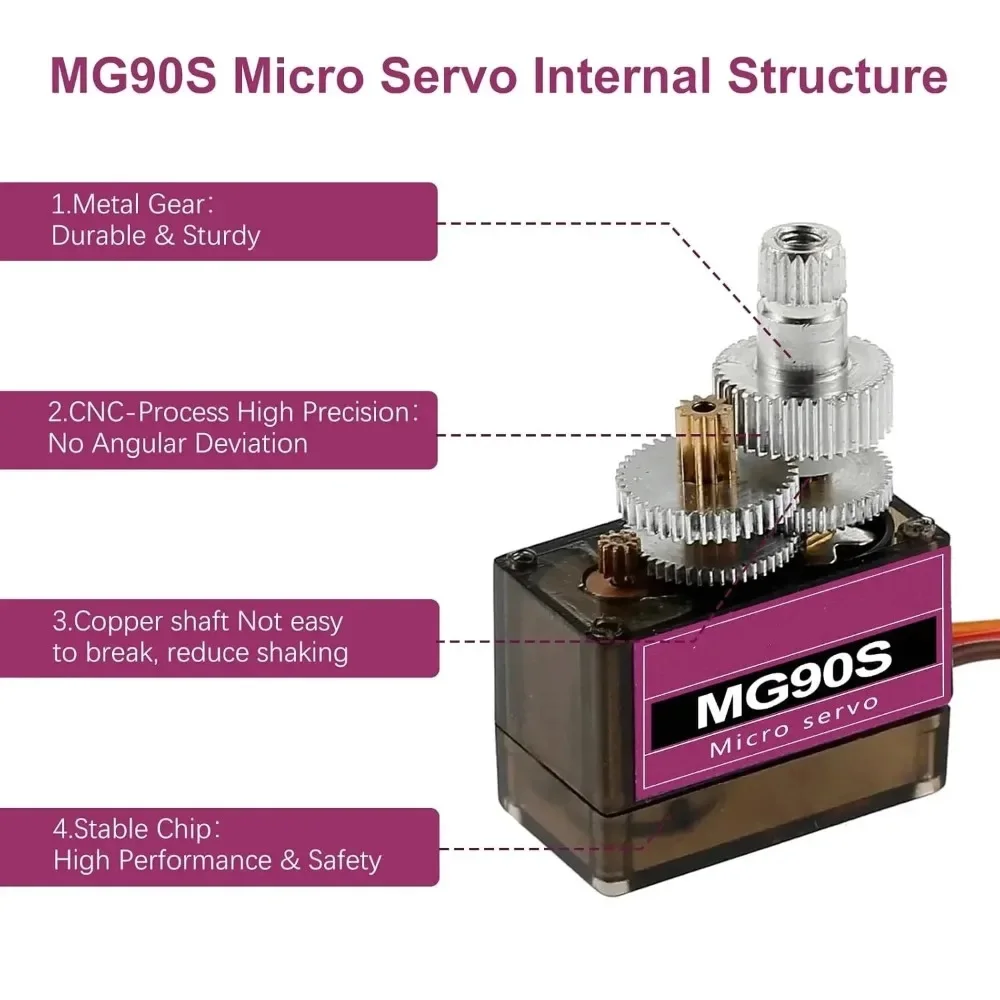 MG90S Servo 1/2/4/10 Pcs All Metal Gear 9g SG90 Upgraded Version for Helicopter Plane Boat Car Trex 450 RC Robot 180 360 Degree view 6