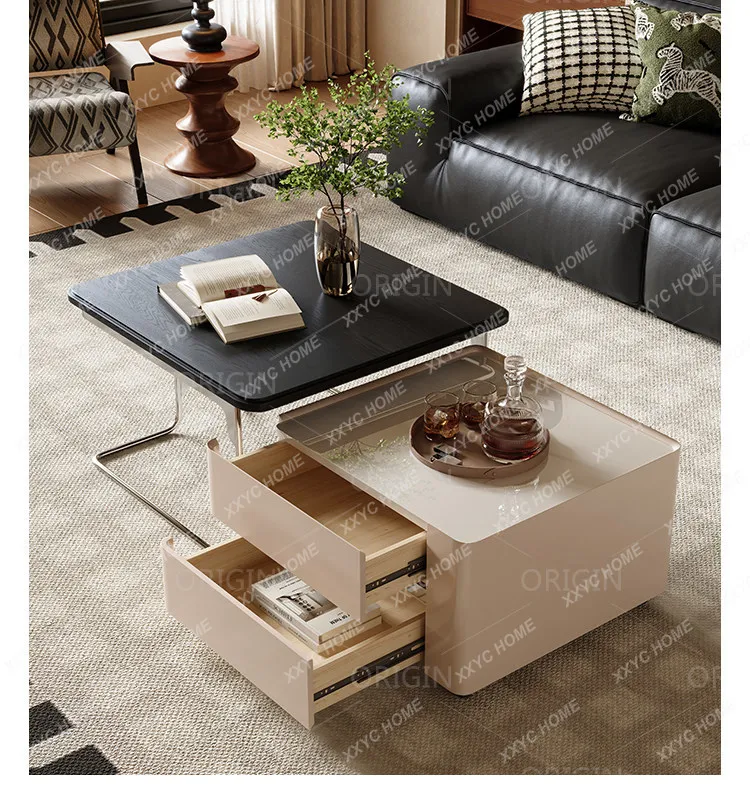 

retro square combination coffee table antique trolley movable side table