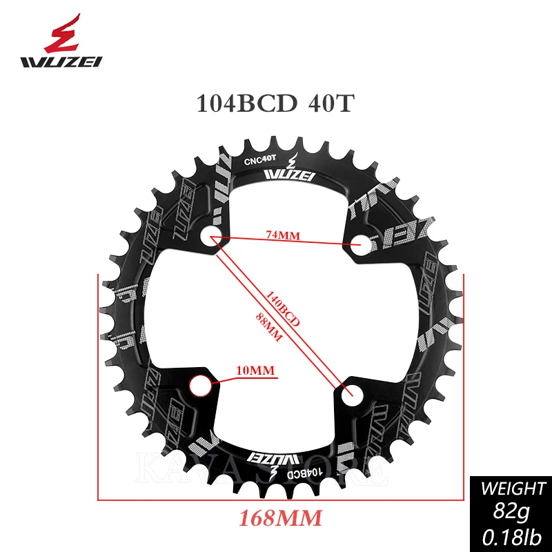 Wuzei 104BCD MTB Kettenblatt Narrow Wide 104 BCD Krone Mountainbike-Kettenrad 30 32 34 36 38 40 42T Fahrrad-Sternkettenblatt