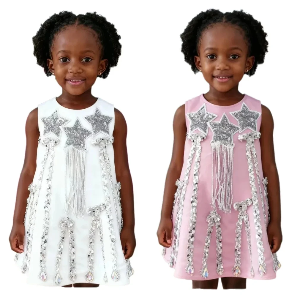 Kids Baby Princess Satin Sequined Flower Girl Dresses First Communion Dresses Birthday Christmas Gift Wedding Party Birthday