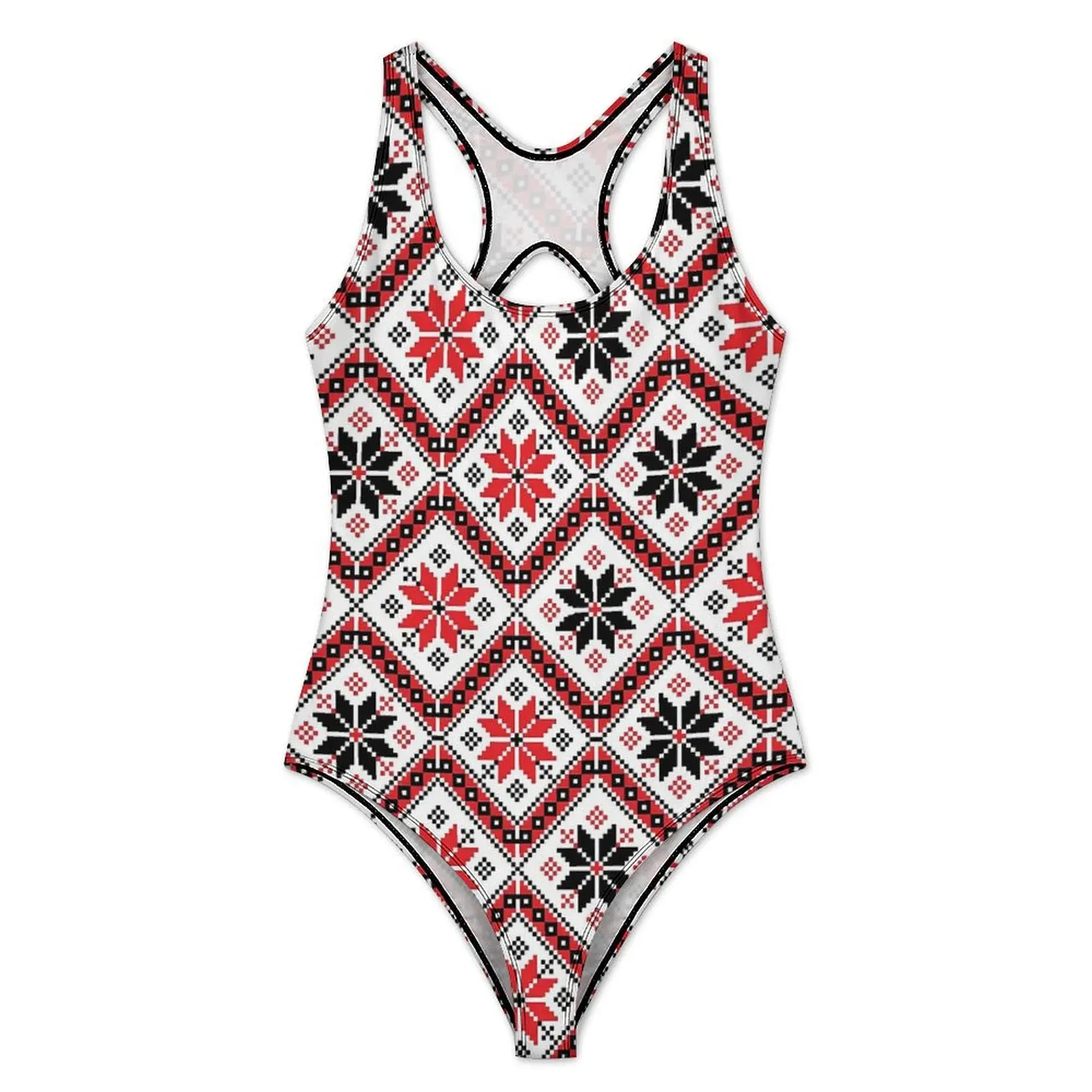 African Dashiki Swimsuit Ethic Red And Black One Piece Swimwear Push Up Stylish Bathing Suit Sexy Holiday Rave Beach Outfits