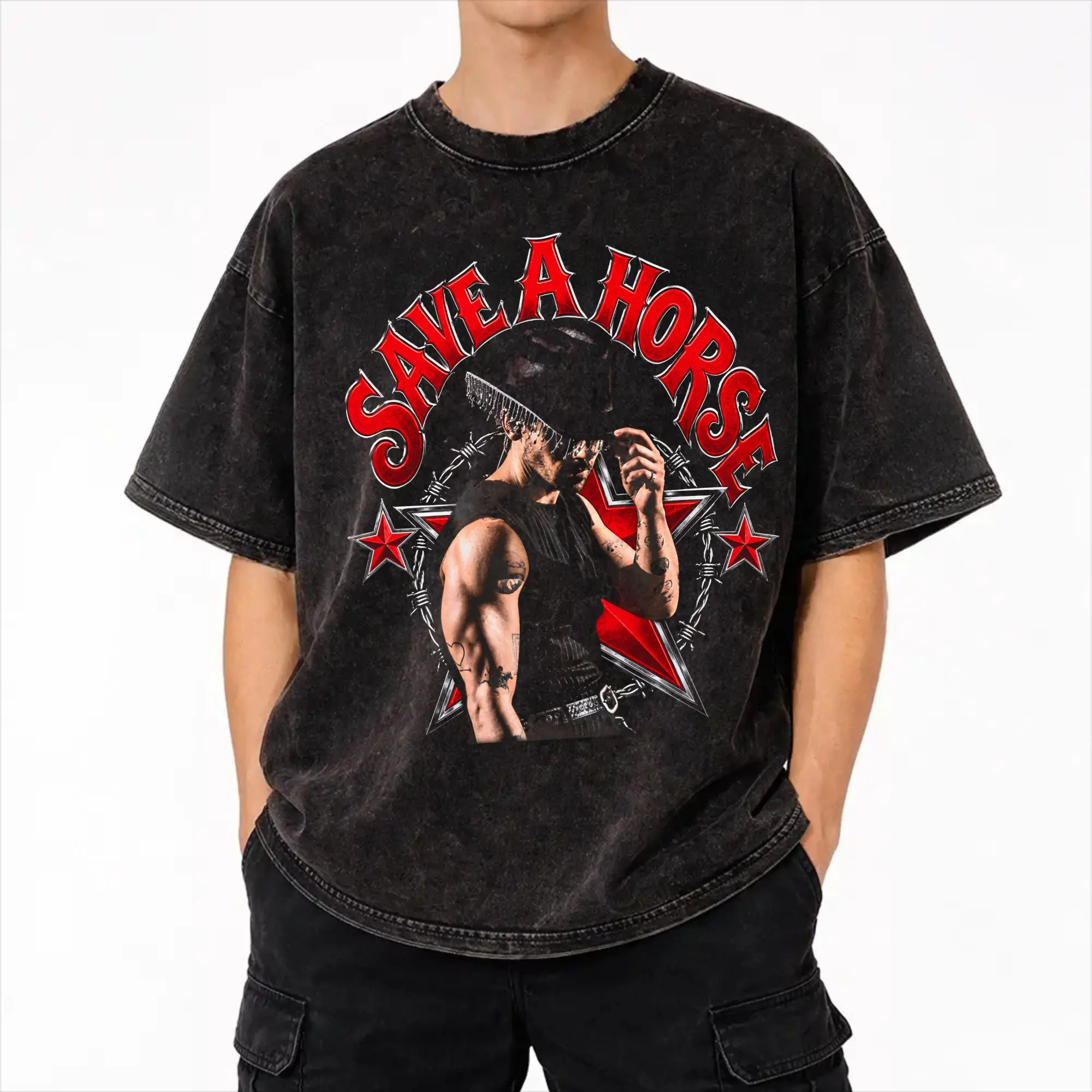 2026 Save a Horse Cowboy Joe Jonas  Washed Shirts Accessories Oversize T-Shirt  for Men Women Tee Shirt