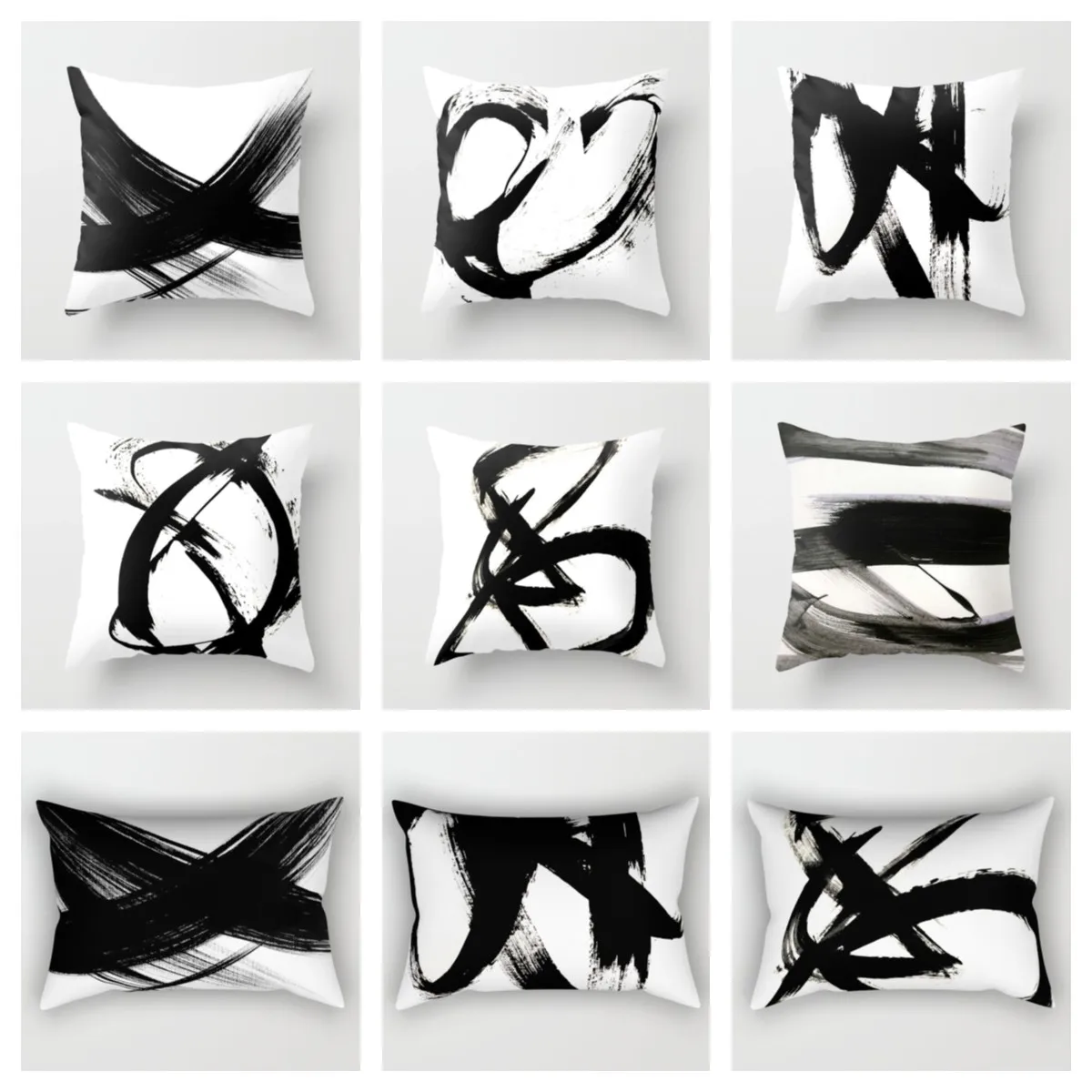 Funda de almohada de felpa Simple en blanco y negro con un pincel, decoración del hogar