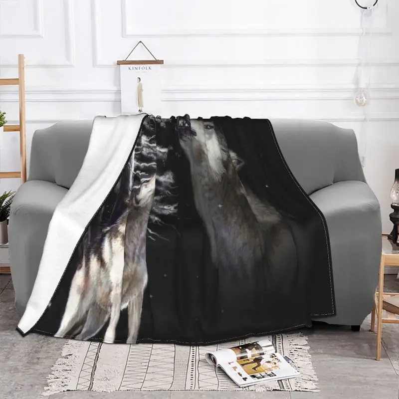 Gray Wolf Howling Memory Blankets Warm Flannel North America Canine Throw Blanket for Bedroom Office Bedspreads