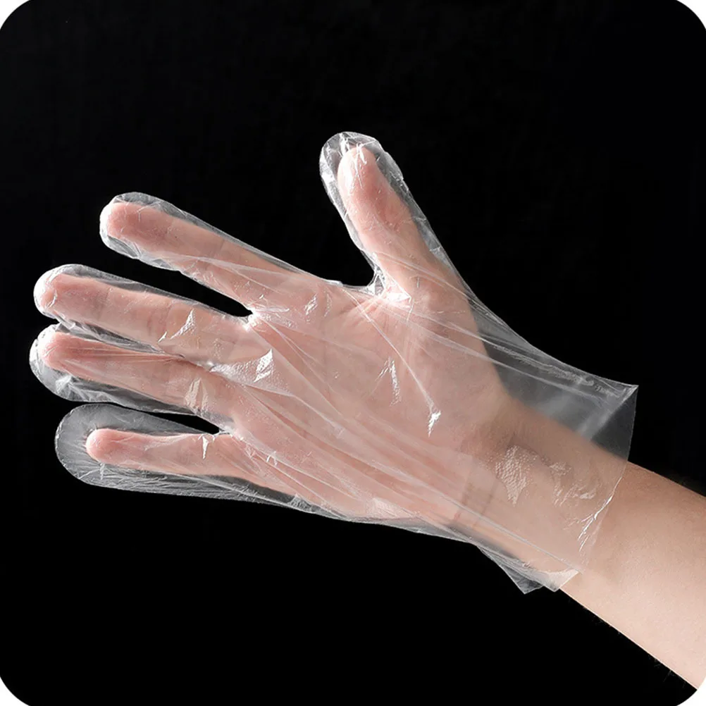 300Pcs Thicken Transparent Disposable Gloves Food Grade Pe Protective Working Gloves Industrial Labor Fingerprint Barrier