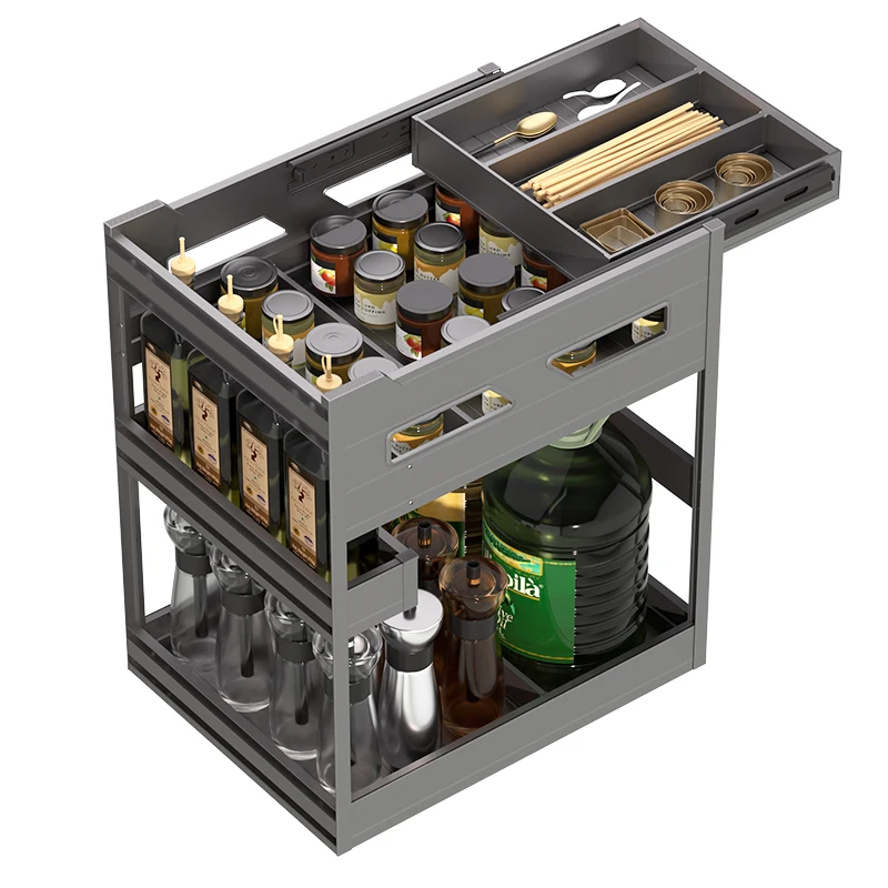 Seasoning Basket Kitchen Cabinets Space Aluminium Drawer-type Shelf Seasoning Blue.