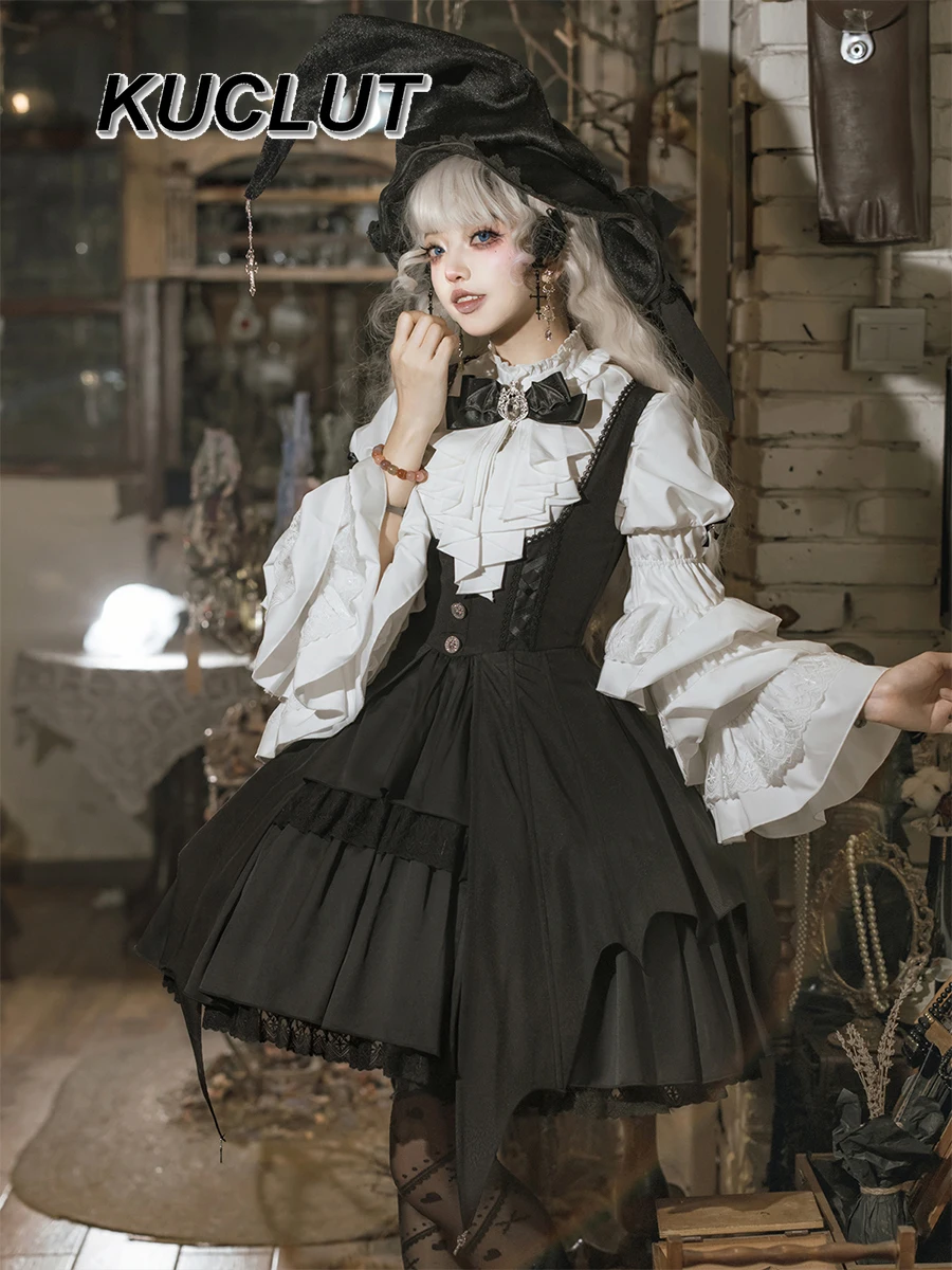 Original Lolita Gothic Fashion Long Sleeve Shirt Femme Spring and Autumn Solid Color Punk Y2k 2025 New Womens Tops