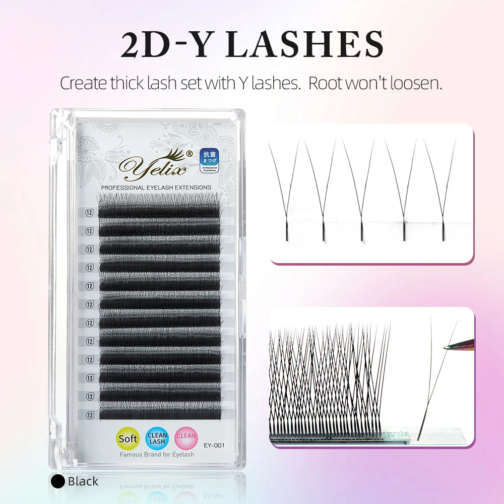 Yelix 6 Cases Single Tip 2D Y Shape Eyelashes More Denser B/C/D/I Curl Soft Graft Eyelash Premium Eye Lashes Makeup Products
