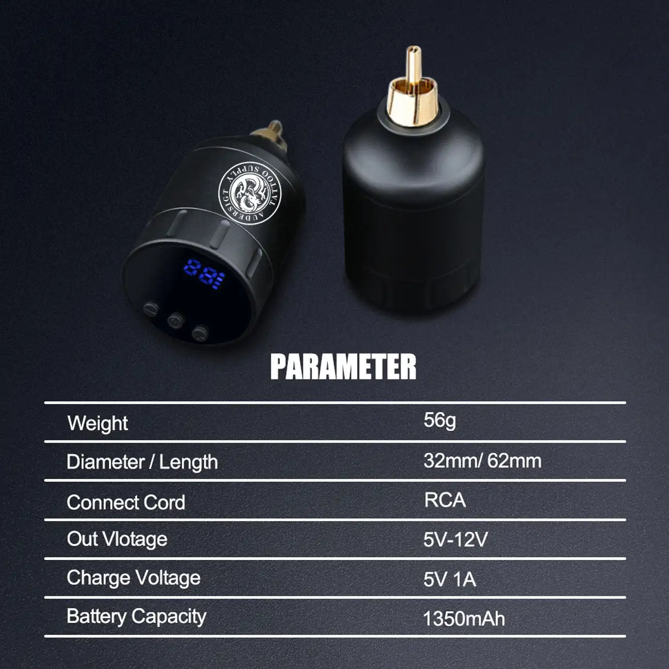 Audersigt 1350MAH Wireless Tattoo Battery LED Screen Quick Charge RCA Jack Mini Power Supply for Tattoo Machine Pen