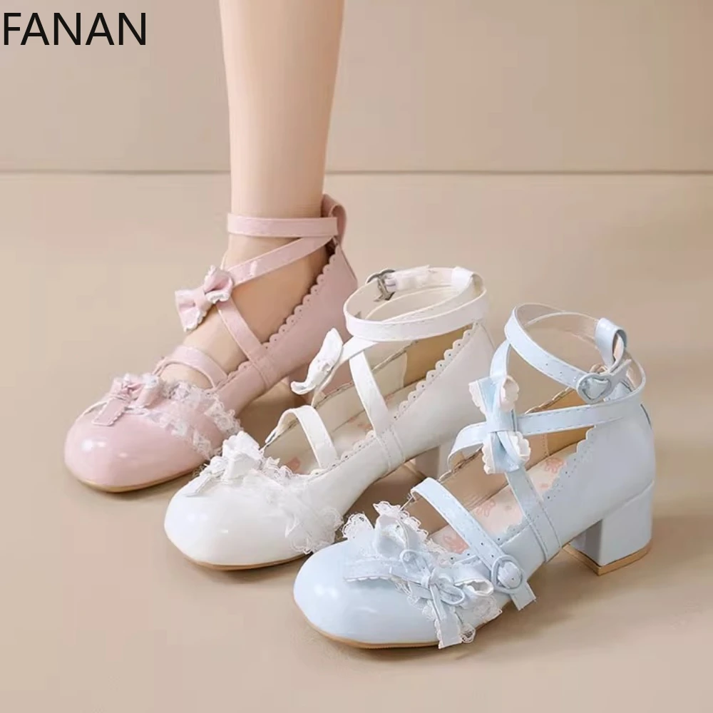 

Kawaii Lolita, женская обувь на платформе, милые туфли Мэри Джейн на плоской подошве с круглой головкой для женщин, повседневные милые туфли-лодочки на высоком каблуке