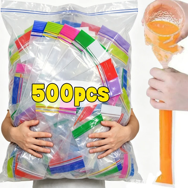 Colorful Transparent Ice Popsicle Bags DIY Ice Cream Pops Fruit Juice Smoothies Yogurt Mold Bag with Zipper Kids Ice Lolly Bag