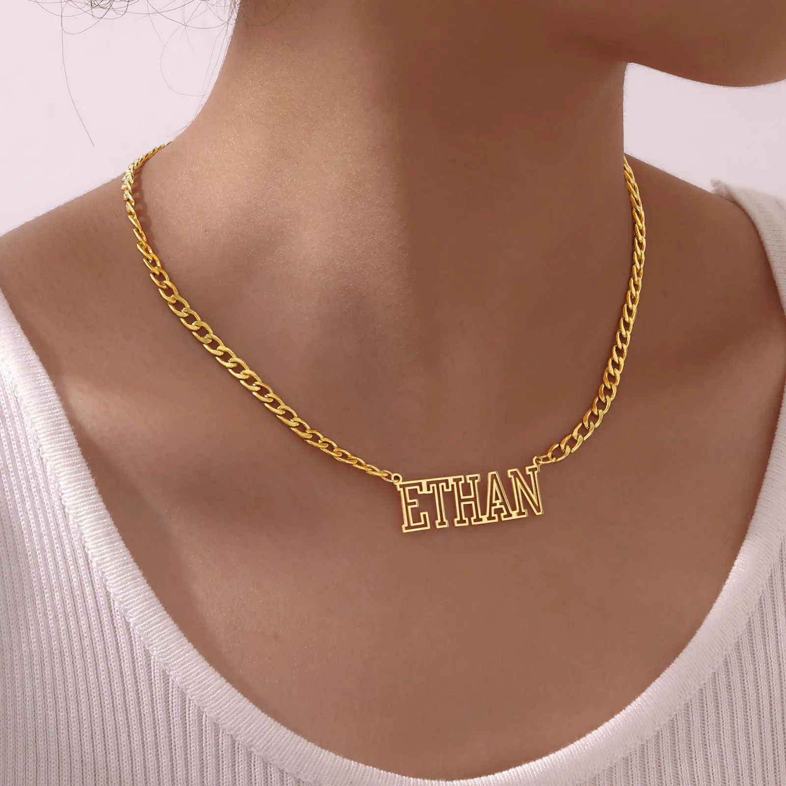 

Free Personalized NK Chain Hollow Name Custom Necklace for Women,Stainless Steel Waterproof Necklace, Elegant Jewelry Gifts