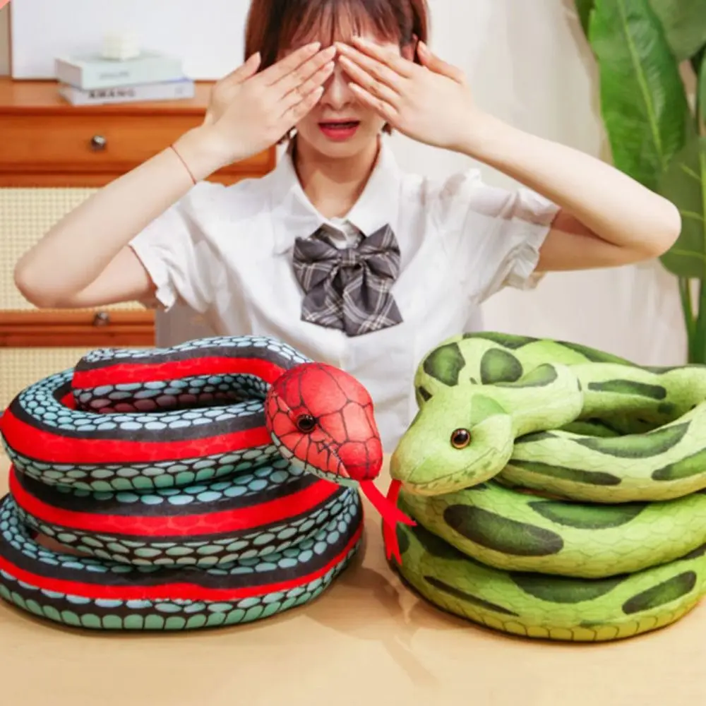 Pillow Soft Simulation Snakes Green/Red Brown Snake Plushie Long Scary Stuffed Wild Animal Home Decor