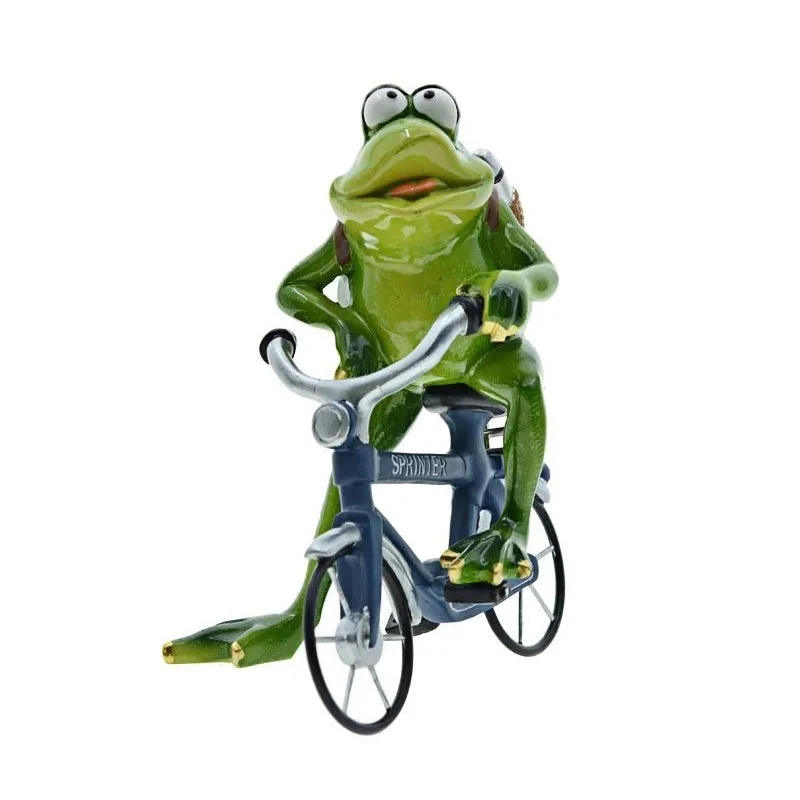 GYM Riding Bike Frog Statue, Cute Nordic Artificial Animal Sculptures and Figurines,Table Decoration and Accessories