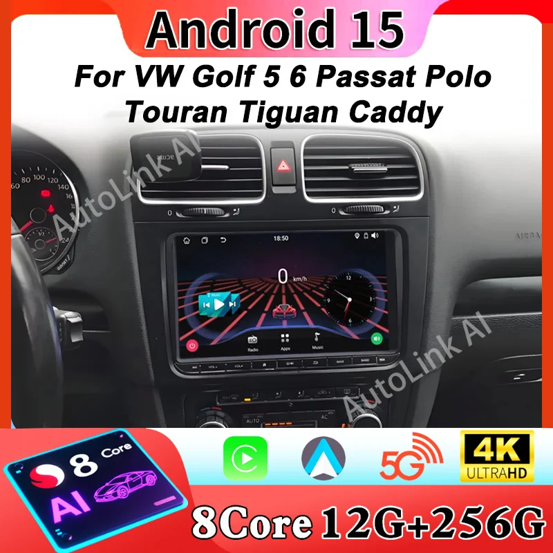Android For VW Golf 5 6 Passat Polo  Touran Tiguan Caddy Car Radio Player Navigation GPS CarPlay Auto BT Touch Screen 5G Wifi FM