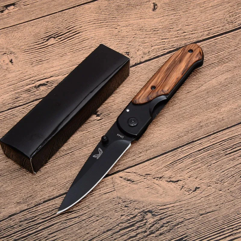 BM DA44 Survival Pocket Flipper Folding Knife 5Cr13Mov Blade Steel Inlaid Colored Wood Handle Hunting Tactical Knives EDC Tool