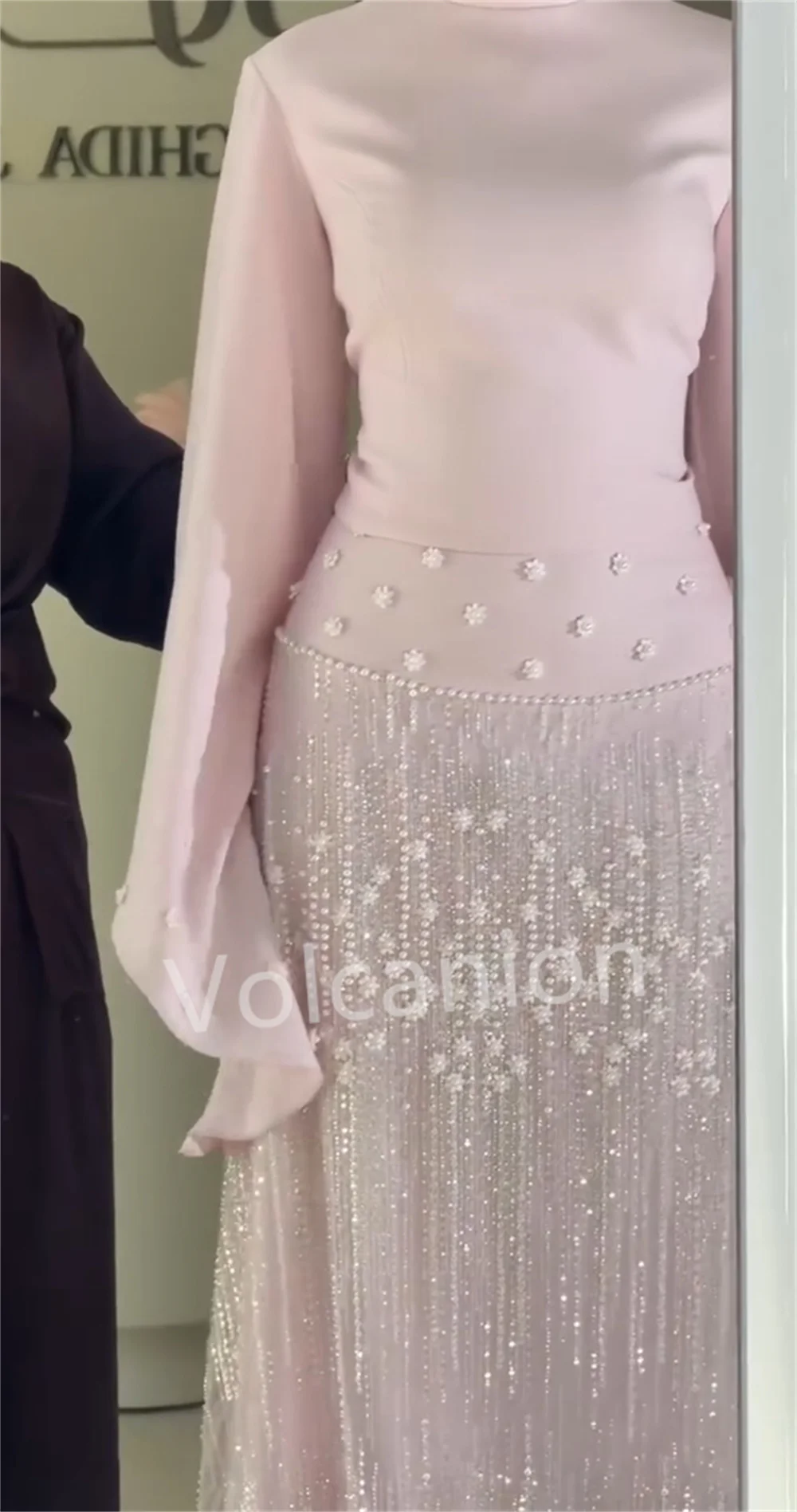 Customized Classic Jersey Pleat Sequined Pattern A-line High Collar Long Bespoke Occasion Prom Dresses Modern image 4