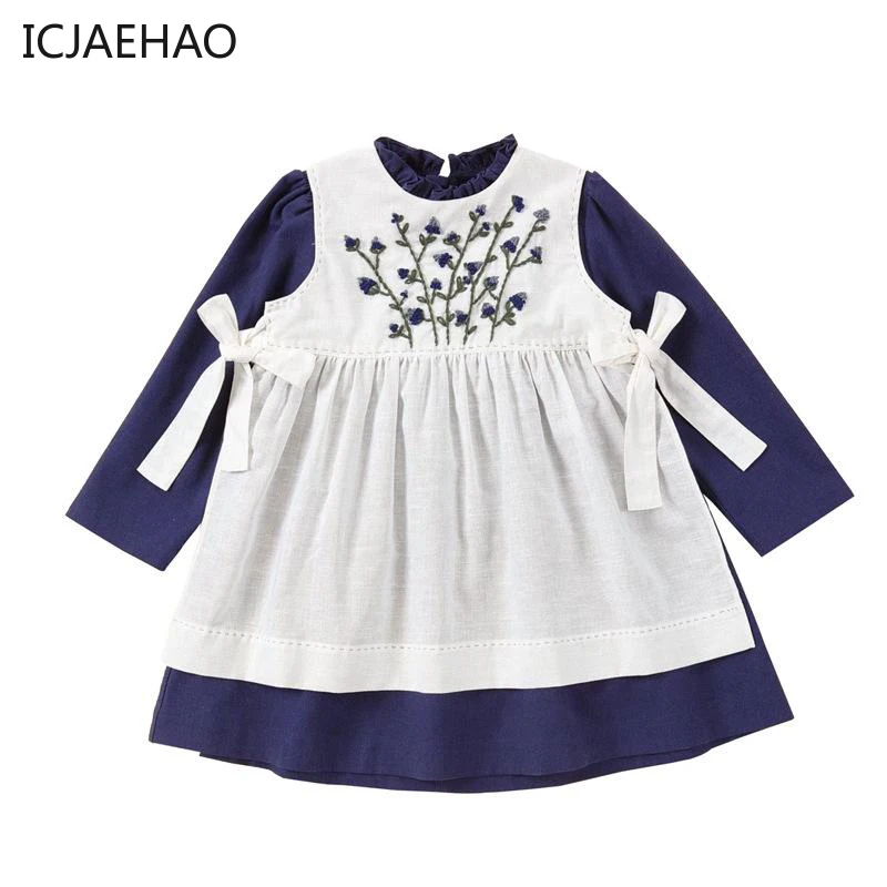 

Christmas Dress Girls' Autumn Clothes Children Lolita Cotton Linen Dress + Embroidery Sleeveless Costumes Kids Boutique Outfits