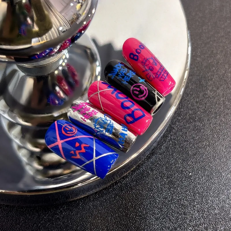 Arcane Jinx Nail Stickers Anime Women Nail Art Decoration Cartoon Cosplay Props Self-Adhesive Nail Decorations Accessories Gifts