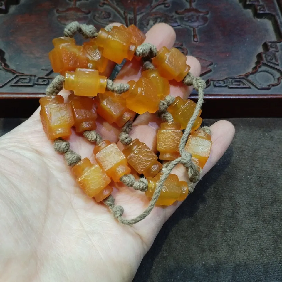 Orange Carved Square Tube Stone Beads Vintage Linen Cord Retro Ethnic DIY Bracelet Necklace Beads