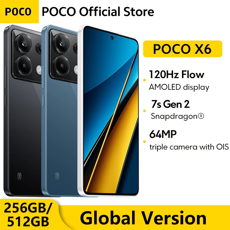 Global Version POCO X6 5G NFC Snapdragon 7s Gen 2 Smartphone 120Hz Flow AMOLED Display 64MP Camera with OIS 67W Charging 5100mAh