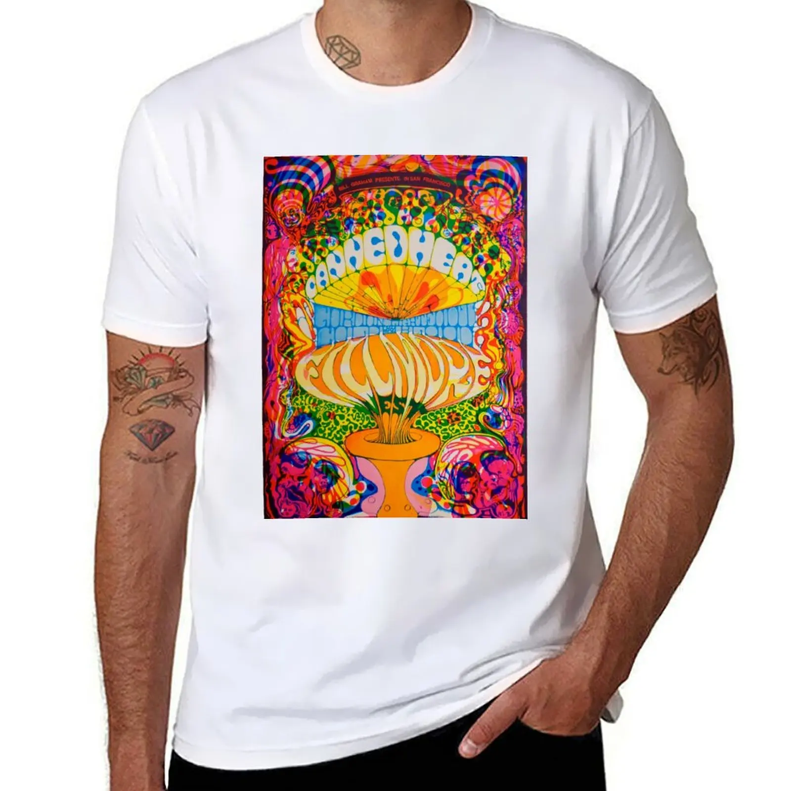 Vintage 1968 psychedelic concert poster T-Shirt Man t-shirt Funny t-shirts Blouse plain white t shirts men