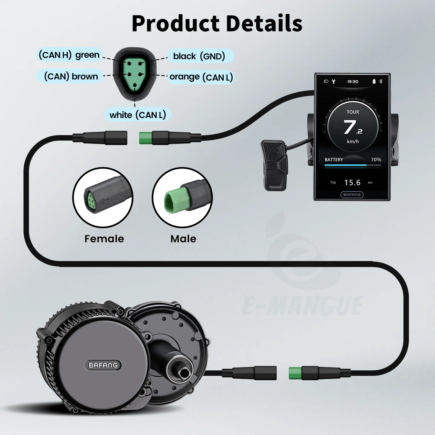 Bafang DPC010.CN TFT LCD-Display 0-6 Modi Bluetooth 5.0 Tachometer für Bafang Mittelmotor CAN-Protokoll M510 M600 M560 M510 M420 – Detail 3