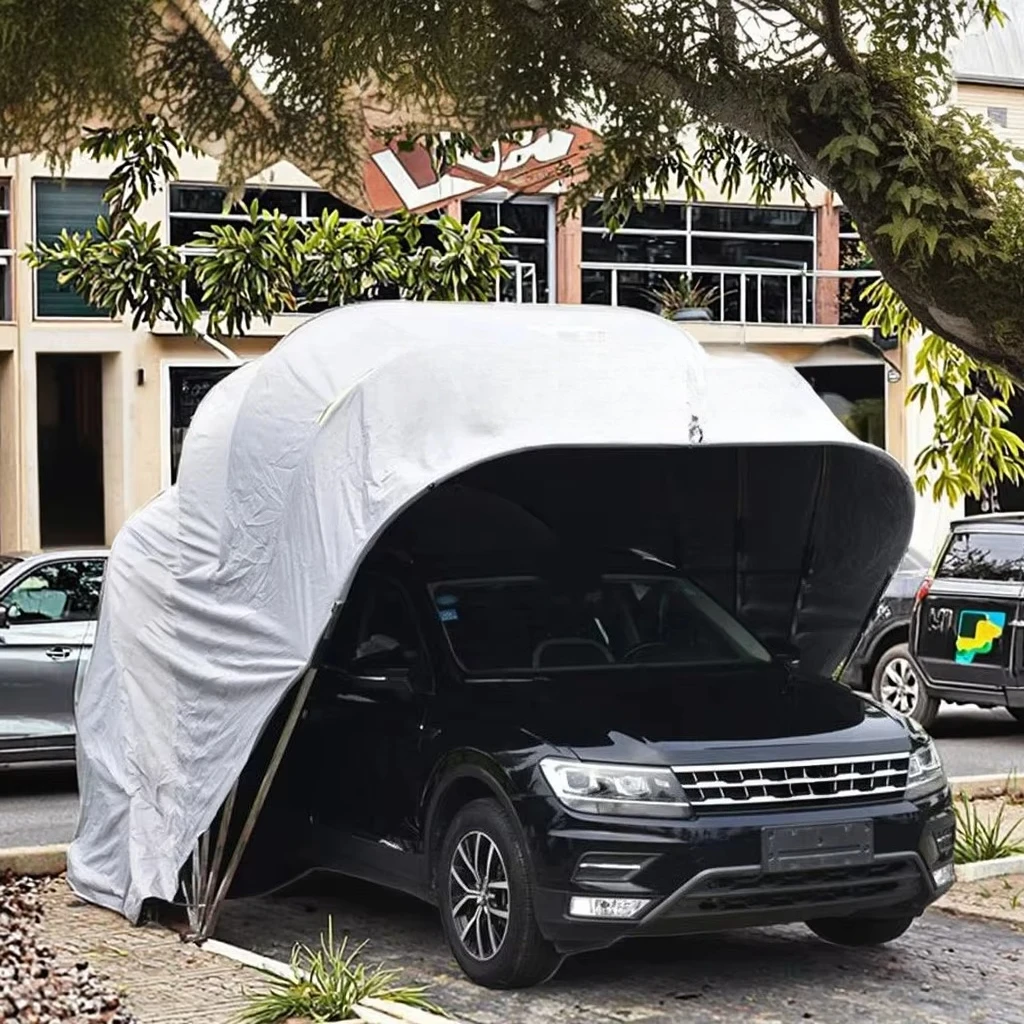 Manual Stainless Steel Carport Foldable Retractable Car Awning Semi-Automatic Mobile Folding Garage L5.5m * W 2.5m * H 2.3m