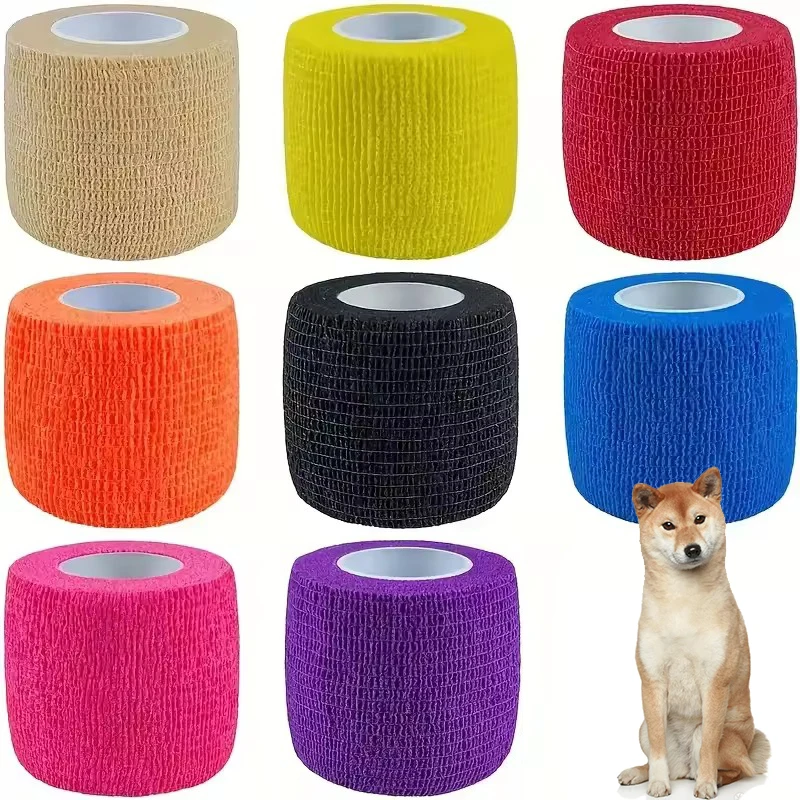BOOTEELY 6 pièces pansement auto-adhésif fixation pansement Animal pansement main déchirant imperméable élastique pansement pour animaux de compagnie 5 cm X 4.5 M