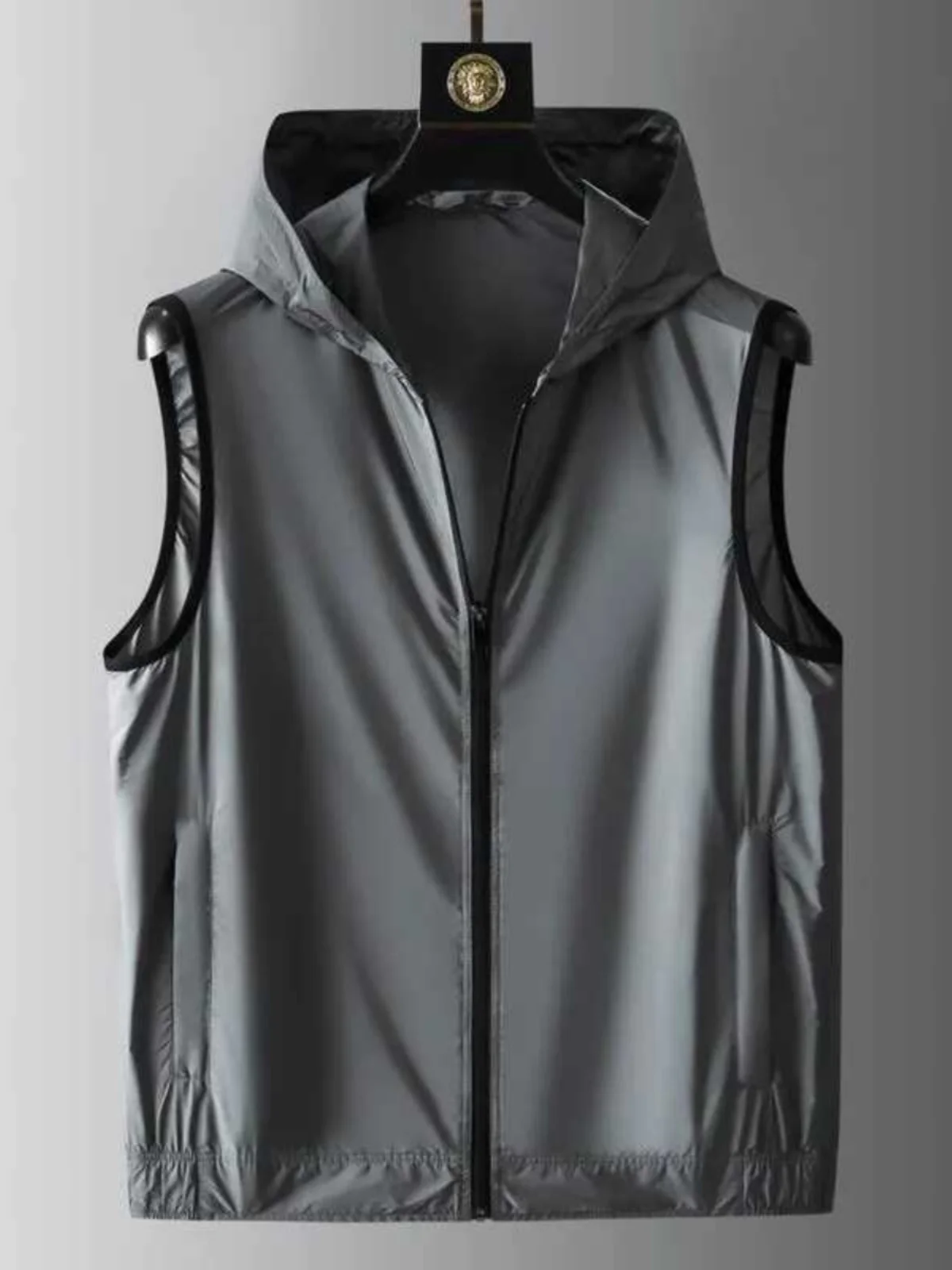 

Модный мужской жилет Slim Fit для весны и лета, тонкий, стильный, с капюшоном, однотонный, деловой, на молнии, размер M