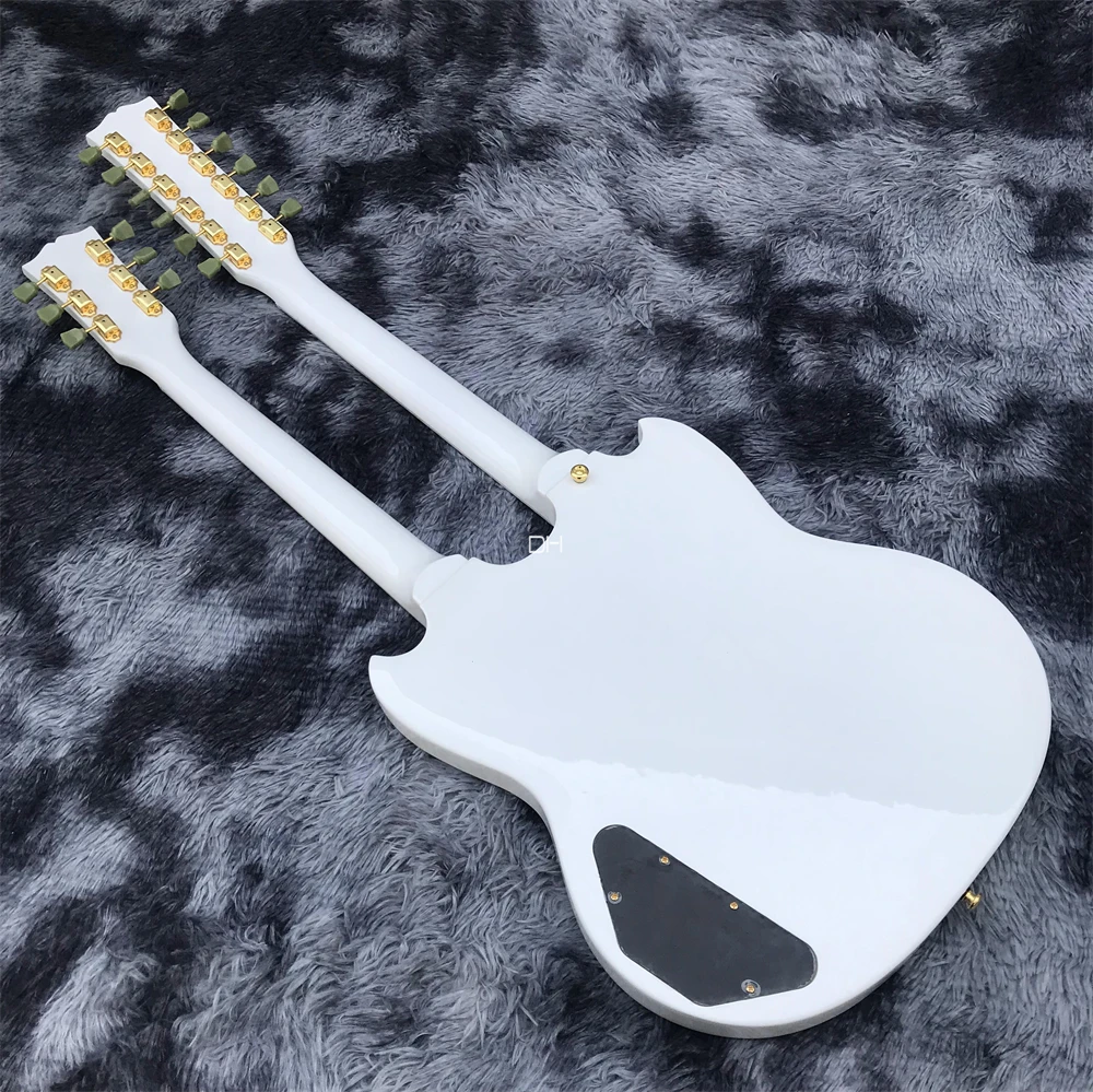 Double 12+6 string electric guitar SG style white body rosewood fretboard