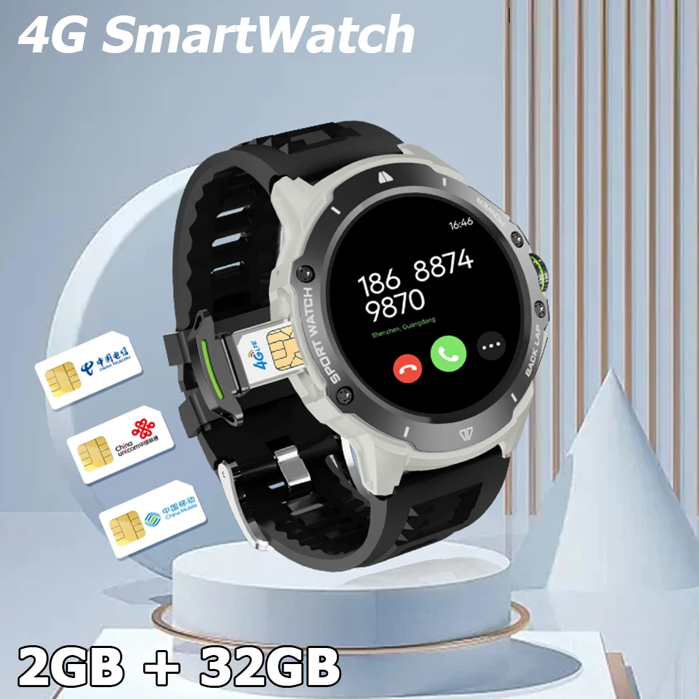 Nuovo 4G AMOLED Smartwatch SIM Card GPS WIFI NFC Download APP Dual Camera videochiamate monitoraggio della frequenza cardiaca Google Play uomo donna