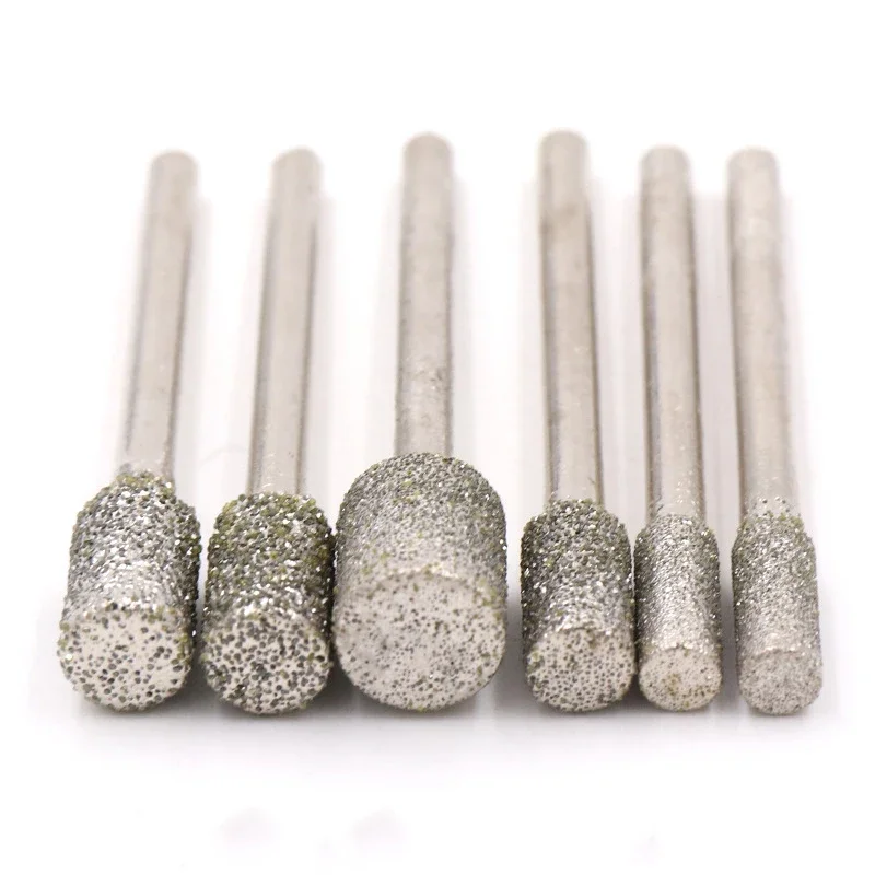 

5Pcs 3mm Shank 3mm 4mm 5mm 6mm 8mm #60 grit Cylindrical Type Diamond Head Burr Grinding Engraving Bit for Dremel Rotary Tools