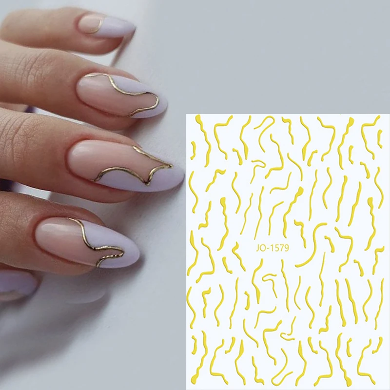 

3D Nail Sticker Metallic Golden Wavy Line Nail Sticker Marble Rainbow Swirl Stripe Tape Winter French Graphic Slider Decor Foils