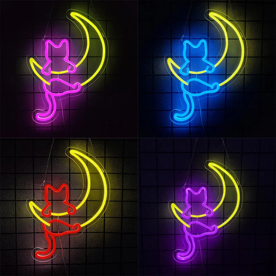 

Pet Shops, Office Wall Lamps, Birthday Gifts, Used For Decor And Lighting Signs Of College Wind Rooms,Moon Cat Led Neon Sign.