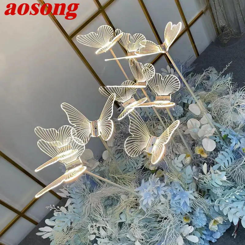 

AOSONG Modern Wedding Walkway Elegant Acrylic Butterflies LED Standing Lamp for Romantic Party Light Stands Decoration