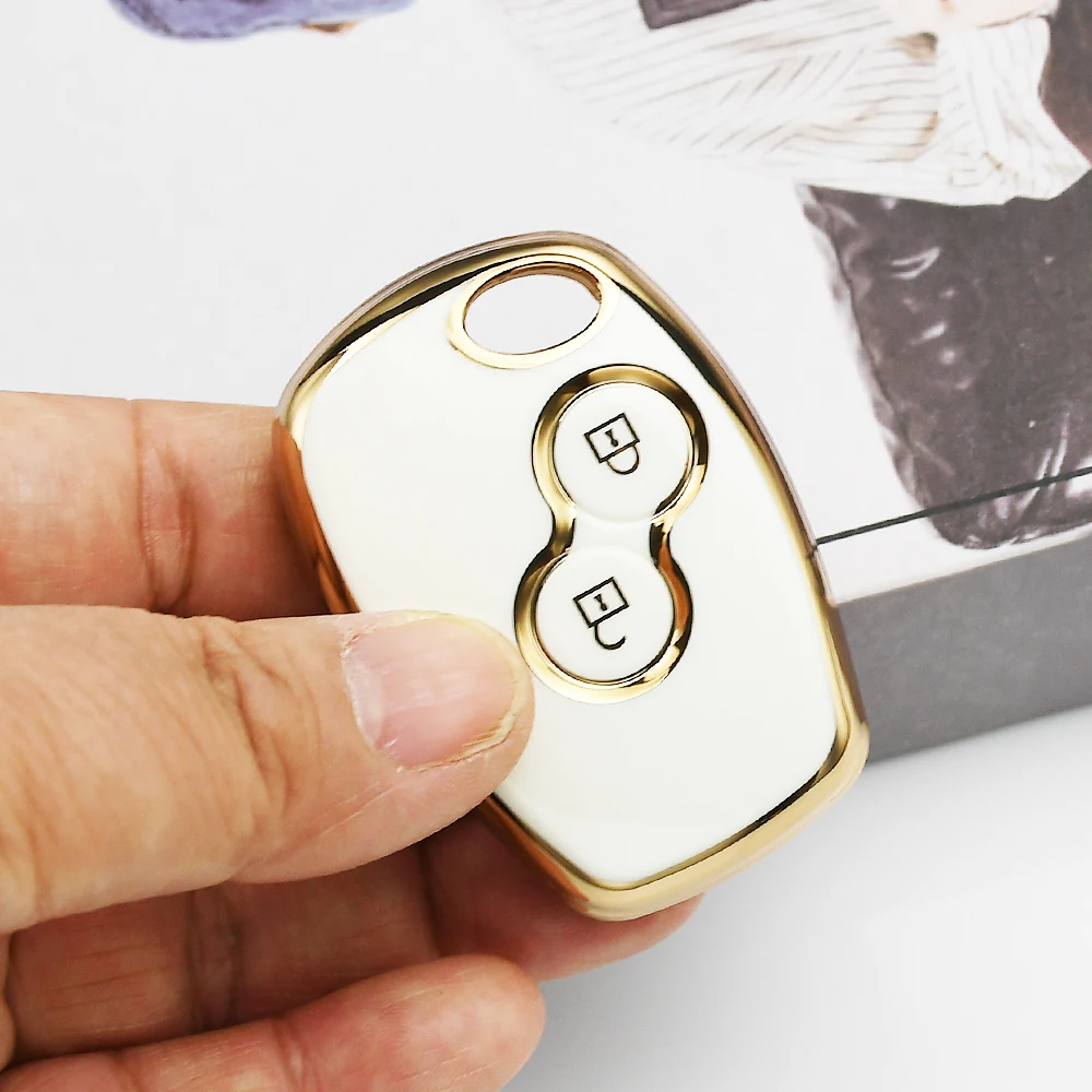 

Fashion TPU Gold Edge Keyless Car Key Case Cover Protector For Renault Twingo Logan Sandero Modus Duster Clio DACIA 3 For Nissan