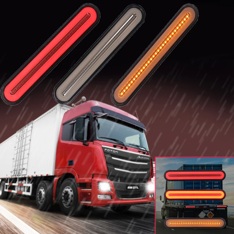 2PCS Waterproof LED Trailer Truck Brake Light 3 in1 Neon Halo Ring Tail Brake Stop Turn Light Sequential Flowing Signal Light