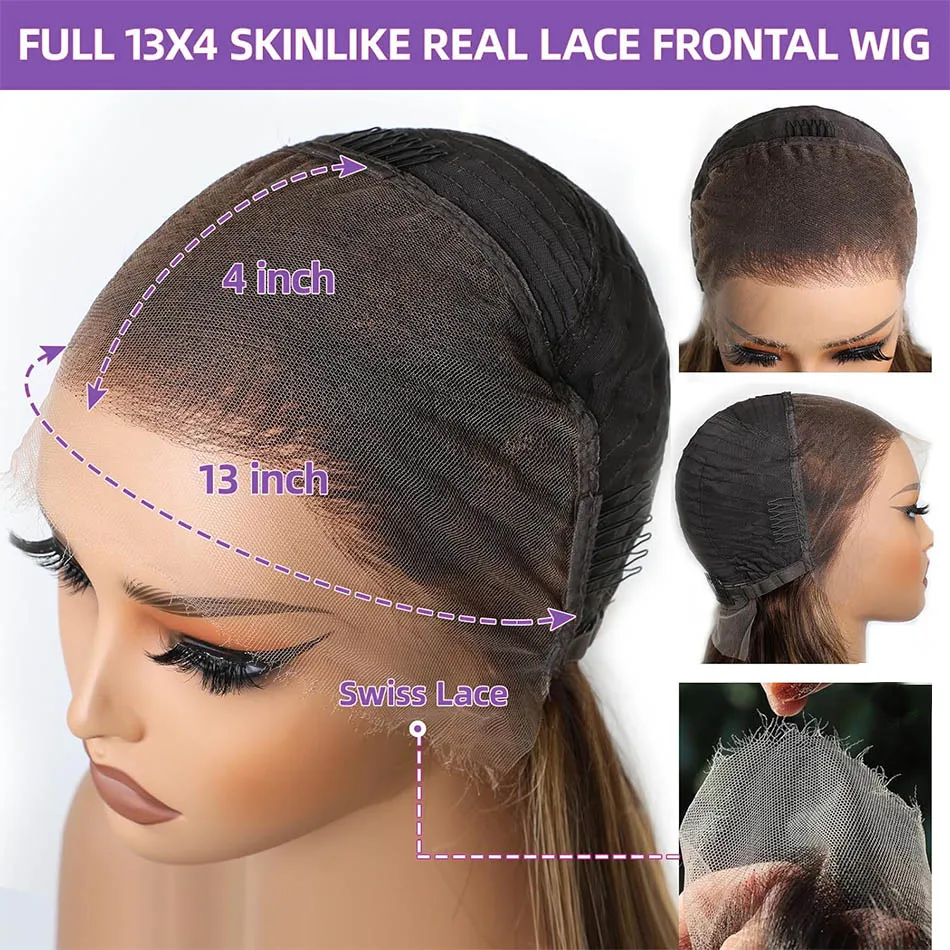 Lemoda-Real HD Lace Frontal Peruca, Destaque, Onda Do Corpo Ombre, Virgem Peruca De Cabelo Humano, Perucas Coloridas, Fullless, 13x4, 1B, 27, 180 Densidade