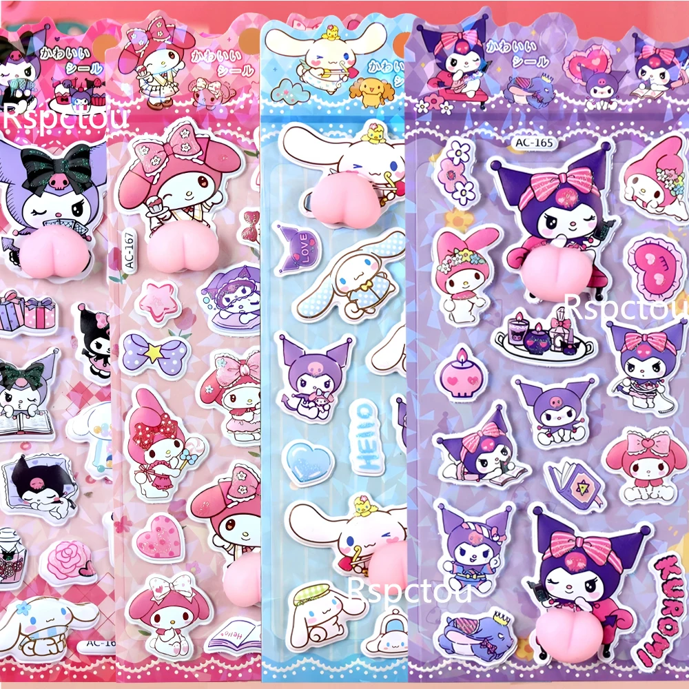 Kawaii 3D Cinnamoroll My Melody Kuromi Butt Stickers Sanrio 3D Relief Sticker Speelgoed Leuke Stress Puffy Squishy Decal Gift