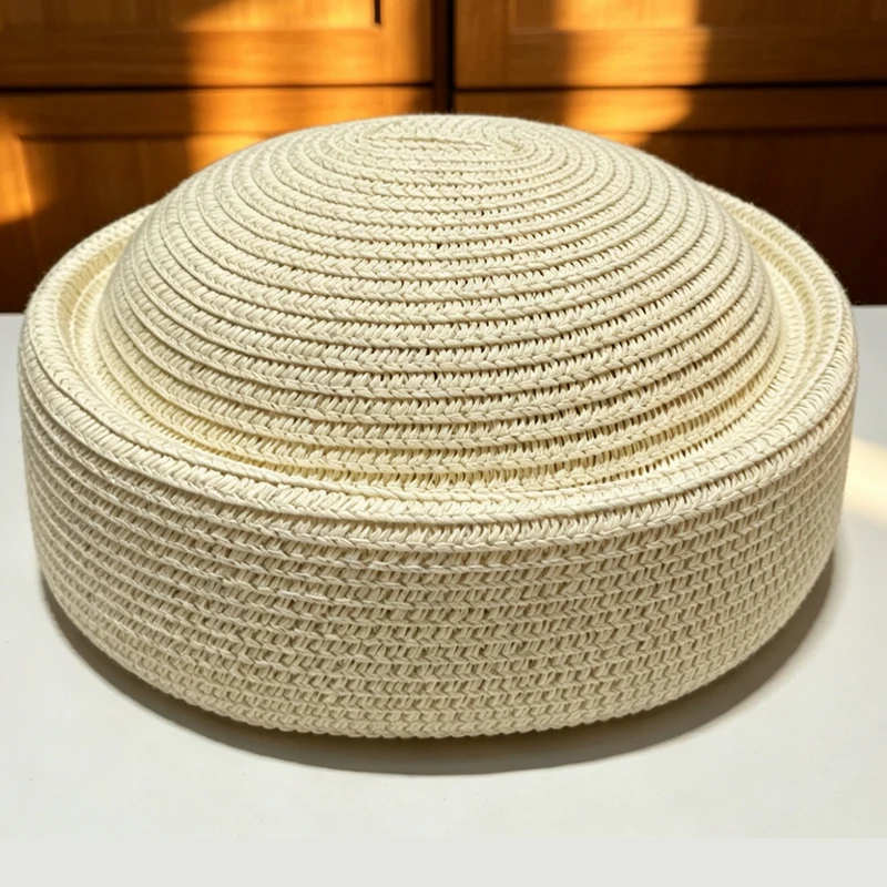 

Japanese Retro Natural Straw Retro Beret Hat Artistic Painter Sun Hat Men Women Summer Beach Concave Top Baotou Sun Pillbox Hat
