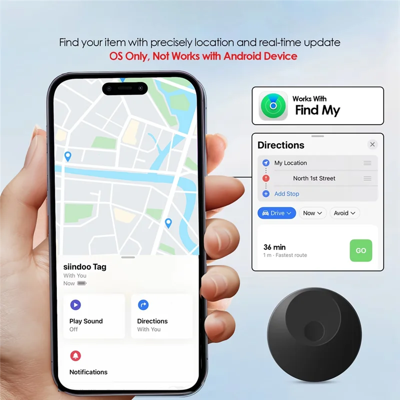 

A37T-Bluetooth Tracker, Key Finder Works With Find My,Louder Alert, Replaceable Battery,Item Locator For Car Bags