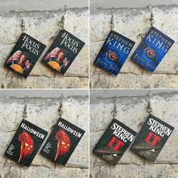 Halloween Horror Fiction Wood Book Cover Earrings for Women 2023 Newest Unique Halloween Jewelry Wholesale