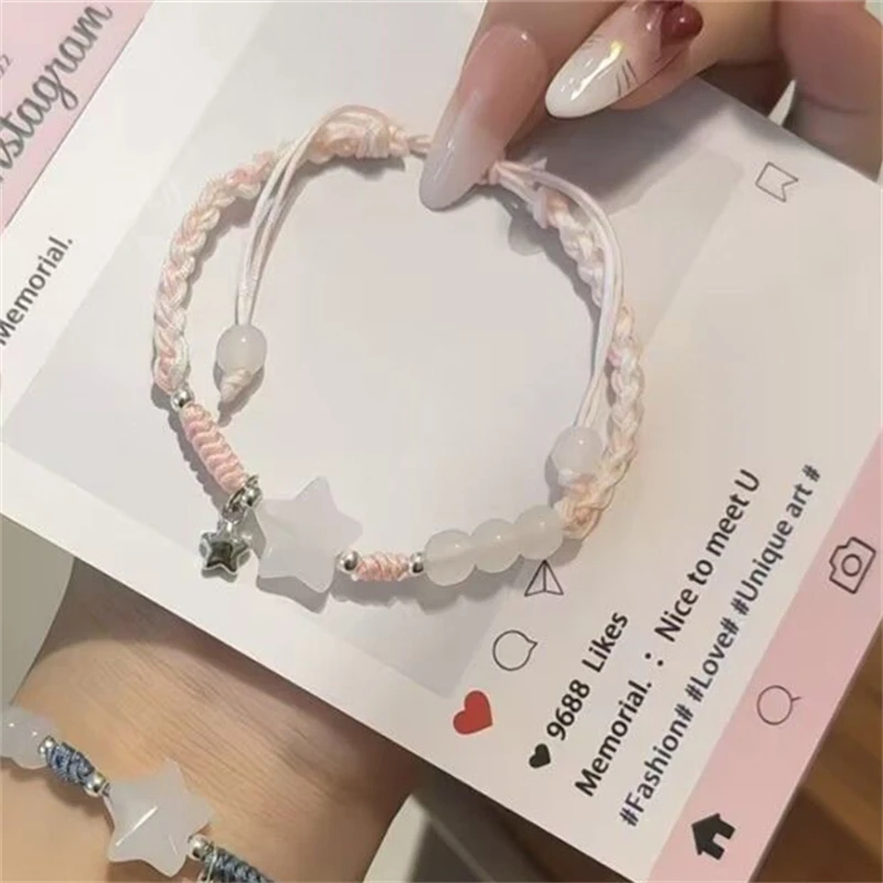 Glückliches Niedliches Stern-Mond-Beste-Freundinnen-Armband für Frauen Y2K Ästhetisches Geflochtenes Seil-Freundschaftsarmband Modisches Accessoire Schmuckgeschenk – Detail 7