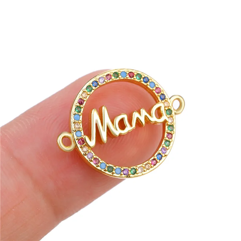 Juya Handmade 18K Gold Plated Decorative Letters Mama Boy Girl Angel Charms Connectors For DIY Mother\'s Day Gift Jewelry Making