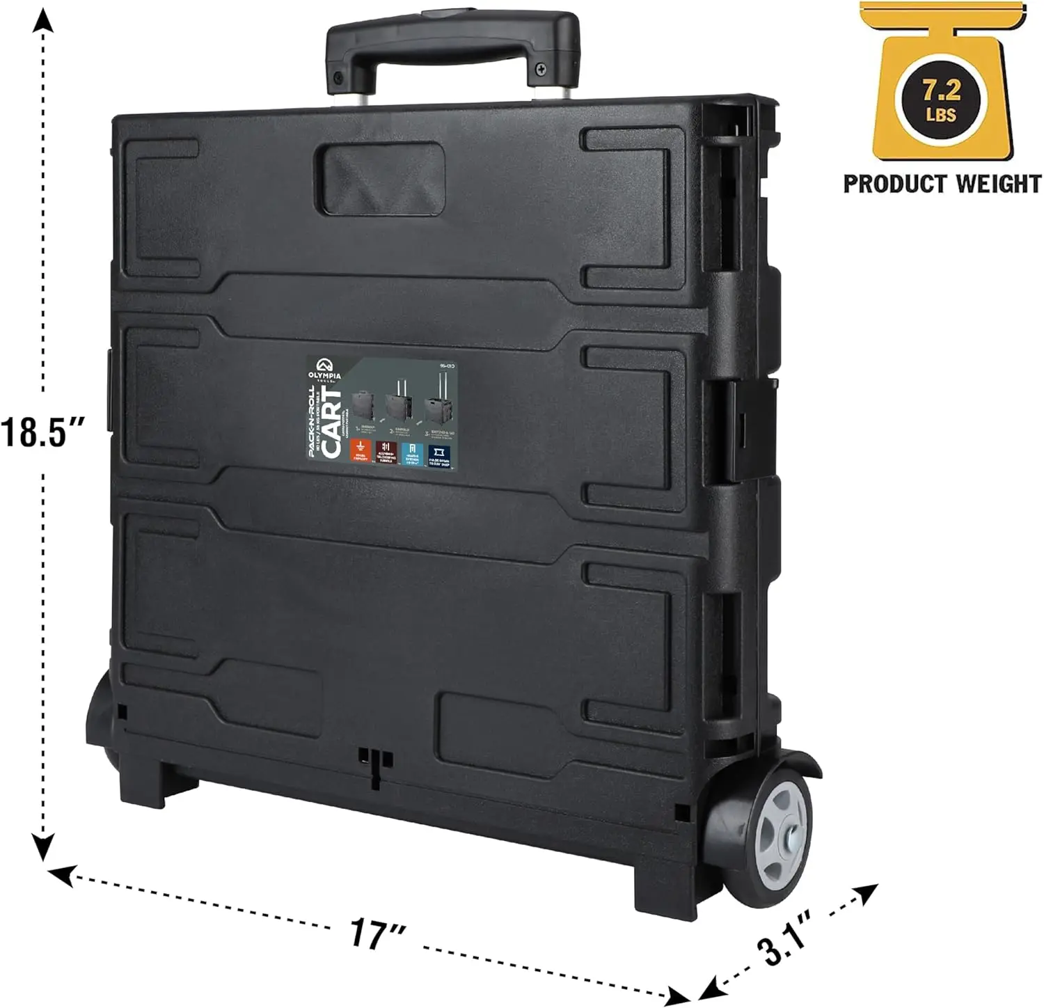 حامل أدوات محمول بمقبض تصغير، 80 رطل. السعة، أسود - سهل النقل للأحمال الثقيلة